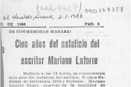 Cien años del natalicio del escritor Mariano Latorre  [artículo].