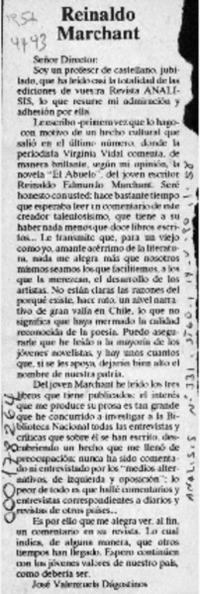 Reinaldo Marchant  [artículo] José Valenzuela Dágostinos.