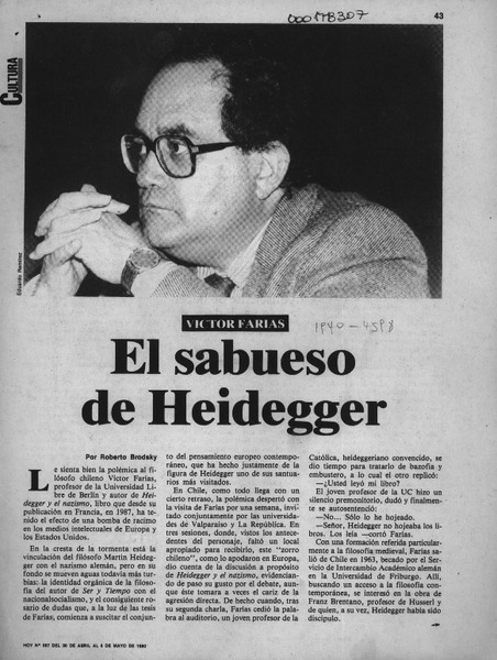 El sabueso de Heidegger  [artículo] Roberto Brodsky.