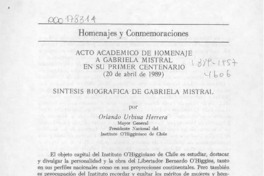Síntesis biográfica de Gabriela Mistral  [artículo] Orlando Urbina Herrera.