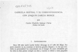Gabriela Mistral y su correspondencia con Joaquín García Monge  [artículo] Carlos Rodolfo Salazar Parra.