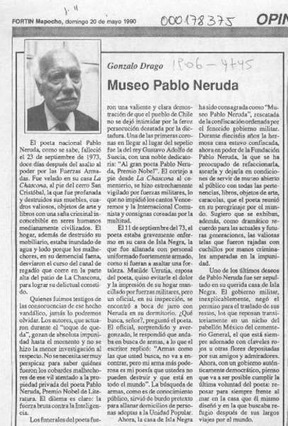 Museo Pablo Neruda  [artículo] Gonzalo Drago.