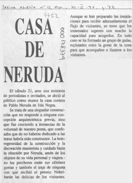Casa de Neruda  [artículo].