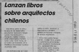 Lanzan libros sobre arquitectos chilenos  [artículo].