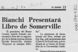 Bianchi presentará libro de Somerville  [artículo].