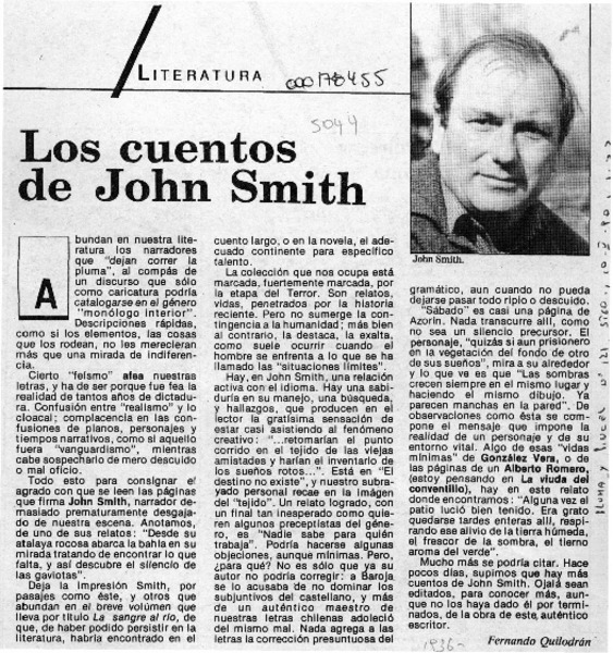 Los cuentos de John Smith  [artículo] Fernando Quilodrán.