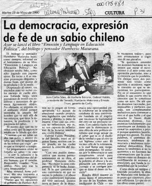 La Democracia, expresión de fe de un sabio chileno  [artículo].