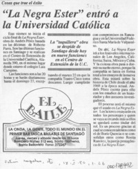 "La Negra Ester" entró a la Universidad Católica  [artículo].