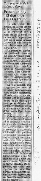 Presentan hoy "El diario de Luis Oyarzún"  [artículo].