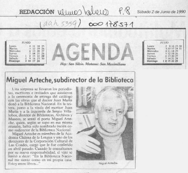 Miguel Arteche, subdirector de la Biblioteca  [artículo].