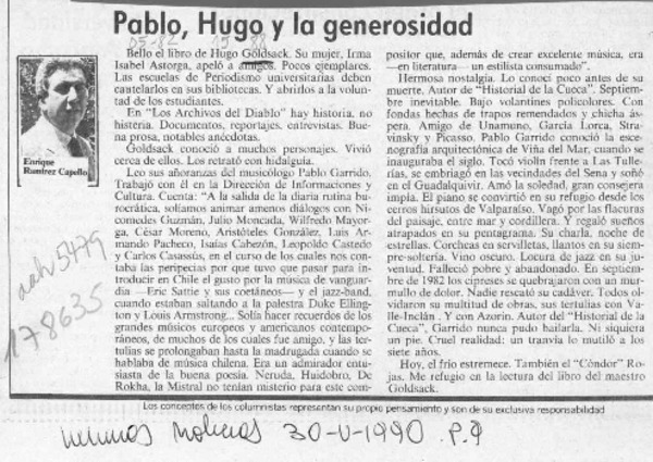 Pablo, Hugo y la generosidad  [artículo] Enrique Ramírez Capello.