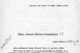 Mons. Antonio Moreno Casamitjana  [artículo] Jorge Medina E.