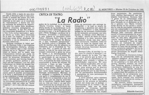 "La radio"  [artículo] Eduardo Guerrero.