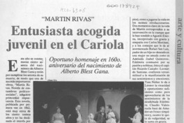 Entusiasta acogida juvenil en el Cariola  [artículo] Virginia Vidal.