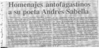 Homenajes antofagastinos a su poeta Andrés Sabella  [artículo].