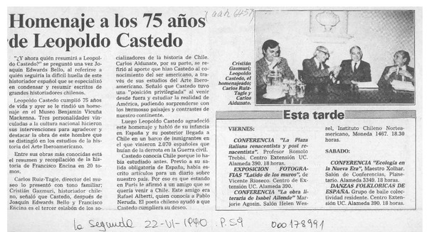 Homenaje a los 75 años de Leopoldo Castedo  [artículo].