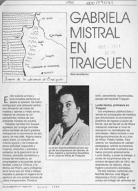 Gabriela Mistral en Traiguén  [artículo] René Leiva Berríos.