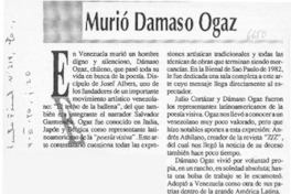 Murió Damaso Ogaz  [artículo] Virginia Vidal.