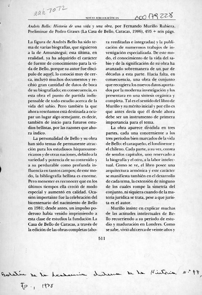 Andrés Bello, historia de una vida y una obra  [artículo] Alejandro Guzmán.