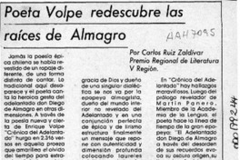 Poeta Volpe redescubre las raíces de Almagro  [artículo] Carlos Ruiz Zaldívar.