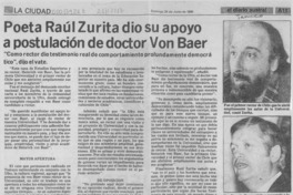 Poeta Raúl Zurita dio su apoyo a postulación de doctor Von Baer  [artículo].