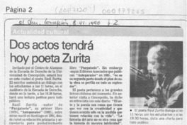 Dos actos tendrá hoy poeta Zurita  [artículo].
