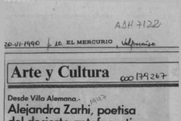Alejandra Zarhi, poetisa del desierto antofagastino  [artículo] Pedro Mardones Barrientos.