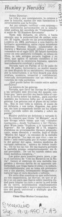 Huxley y Neruda  [artículo] César Díaz-Muñoz Cormatches.