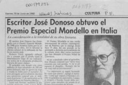 Escritor José Donoso obtuvo el Premio Especial Mondello en Italia  [artículo].