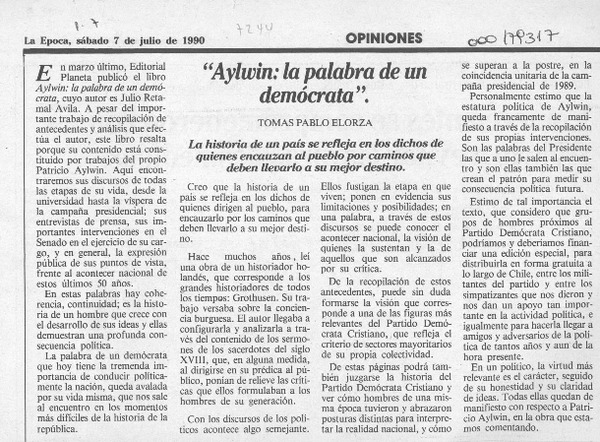 "Aylwin, la palabra de un democráta"  [artículo] Tomás Pablo Elorza.