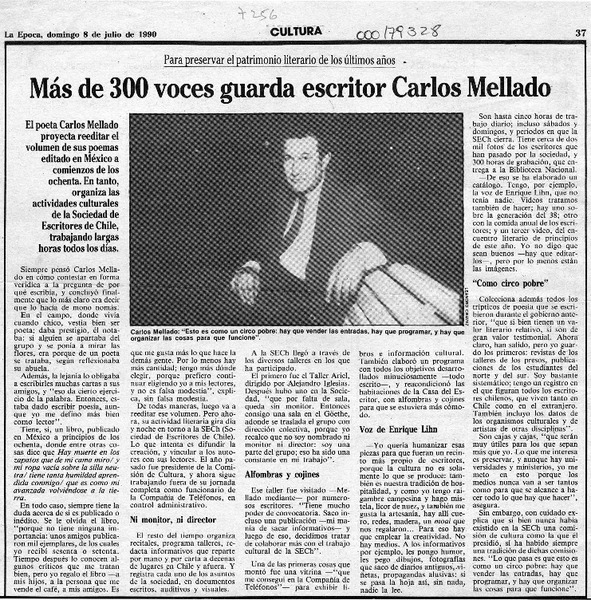 Más de 300 voces guarda escritor Carlos Mellado  [artículo].