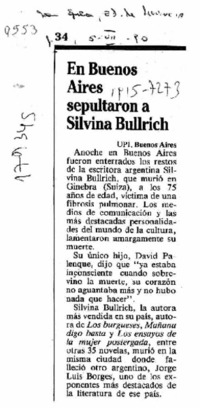 En Buenos Aires sepultaron a Silvina Bullrich  [artículo].
