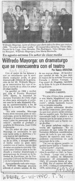 Wilfredo Mayorga, un dramaturgo que se reencuentra con el teatro  [artículo] Nancy Aravena.