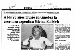 A los 75 años murió en Ginebra la escritora argentina Silvina Bullrich  [artículo].