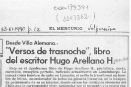 "Versos de trasnoche", libro del escritor Hugo Arellano H.  [artículo] Pedro Mardones Barrientos.