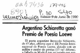Argentino Schiaretta ganó premio de poesía Loewe  [artículo].