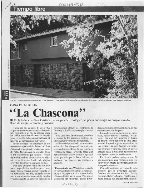 "La Chascona"  [artículo] Isabel Eyzaguirre.