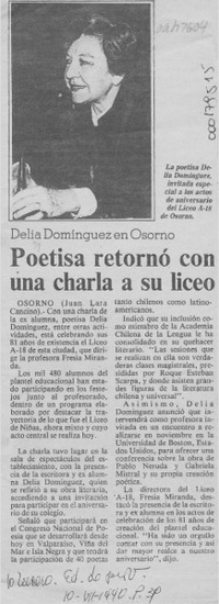 Poetisa retornó con una charla a su liceo  [artículo] Juan Lara Cancino.