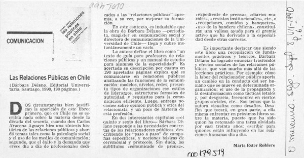 Las relaciones públicas en Chile  [artículo] María Ester Roblero.