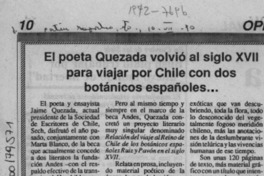 El Poeta Quezada volvió al siglo XVII para viajar por Chile con dos botánicos españoles --  [artículo].