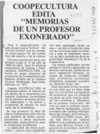 Coopecultura edita "Memorias de un profesor exonerado"  [artículo].