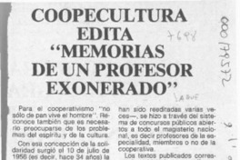Coopecultura edita "Memorias de un profesor exonerado"  [artículo].