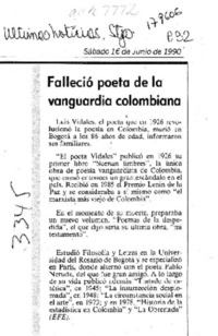Falleció poeta de la vanguardia colombiana  [artículo].