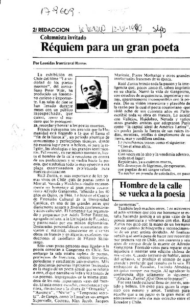 Réquiem para un gran poeta  [artículo] Leonidas Irarrázaval Barros.