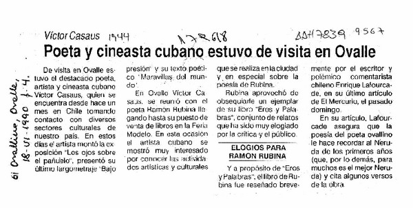 Poeta y cineasta cubano estuvo de visita en Ovalle  [artículo].
