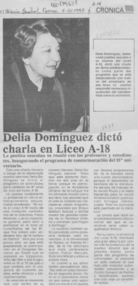 Delia Domínguez dictó charla en Liceo A-18  [artículo].