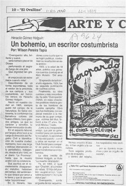 Un bohemio, un escritor costumbrista  [artículo] Wilson Pereira Tapia.