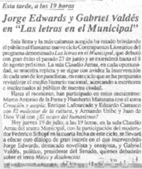 Jorge Edwards y Gabriel Valdés en "Las letras en el Municipal"