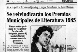 Se reivindicarán los Premios Municipales de Literatura 1985  [artículo].