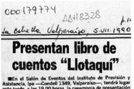 Presentan libro de cuentos "Llotaquí"  [artículo].